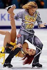 Marina Anissina and Gwendal Peizerat of France compete in the ice dancing free program on Monday.