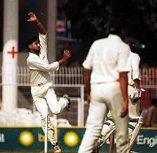 Indian off-spinner Harbhajan Singh in action 