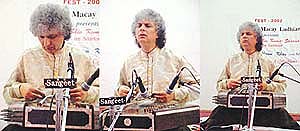 Pt Shiv Kumar Sharma performs at the Dumra Hall, Dayanand Medical College and Hospital, Ludhiana, on Tuesday.