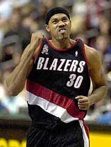 Portland Trail Blazers forward Rasheed Wallace (30) pumps his fist after hitting a three point shot 