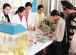 Students take a look at a model in an exhibition put up by the Zoology Department 