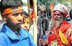 A sadhu chants slogans