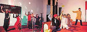 DMCH students present cultural programme during college day celebrations in Ludhiana on Friday.