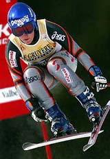 Austrias Renate Goetschl is airborne during a training session 