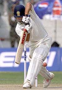 Indian batsman Sachin Tendulkar hits a delivery