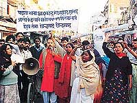 Shiv Sena activists protest against delay in police action in Ambala on Sunday. 