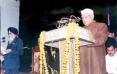 Mr N. D. Tiwari being sworn in as Chief Minister