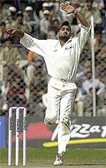 Off-spinner Harbhajan Singh in action