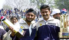 Indian spinners Harbhajan Singh and Anil Kumble