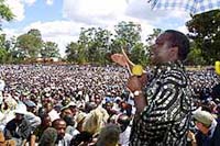 Morgan Tsvangirai, Zimbabwe�s main opposition leader, addresses one of the biggest crowds since he launched his campaign. 