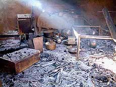 An interior view of a completely burnt house