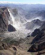 An aerial view taken on Monday, shows a landslide that covered part of a remote village in Afghanistan