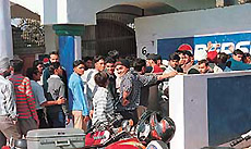 Students throng the PCA Stadium, SAS Nagar, to purchase tickets on Wednesday for the forthcoming India-Zimbabwe day-and-night one-day match to be held on March 10.