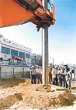 City Mayor, along with some other MC officials, inspects the work on elevated road near the railway station in Ludhiana.