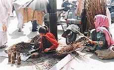 Lajwanti and her daughter, Mala, at their roadside �datun� outlet near Ghanta Ghar in Ludhiana on the eve of International Women�s Day . 