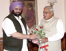 Punjab Chief Minister Amarinder Singh with Prime Minister Atal Behari Vajpayee in Delhi on Thursday.