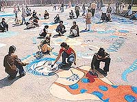 Students and faculty of the Government College of Art, Sector 10, painted the campus in bright hues under their one-day �Rangeeli Sadak� project on Friday.