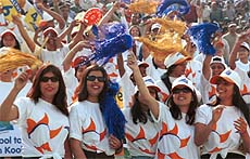 Damsels cheer Indian skipper Sourav Ganguly. 