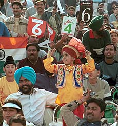 A little boy in a joyful mood at the second one-day international cricket match between India and Zimbabwe at Mohali on Sunday.
