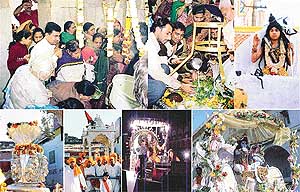 (Top left) Capt Bikramajit Singh, OSD to the Punjab Chief Minister, at a Shivratri function; and glimpses of the celebration in Ludhiana. 