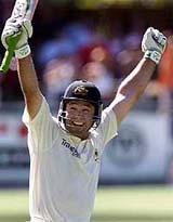 Australia's Ricky Ponting celebrates his century and Australia's victory