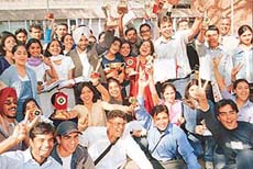Award-winning students of the Government College of Arts, Sector 10, Chandigarh, in a jubilant mood at the annual prize-distribution function of the college on Thursday.
