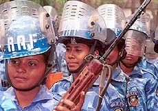 Rapid Action Force stages flag march