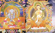 Two of the paintings at an exhibition being held at a hotel in Ludhiana on Friday.