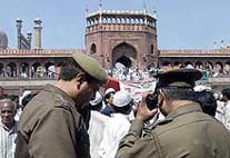 Policeman talk on their radios