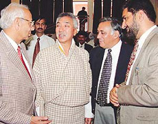 Lyonp Dago Tshering, Ambassador of Bhutan to India (second from left), interacts with the Advocate-General of Punjab, Mr Harbhagwan Singh, and Dr Anmol Ratan Sidhu, President Indo-Bhutan Friendship Association, in Chandigarh on Saturday.