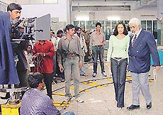 Shooting of Hindi film Hawayain in progress on the premises of The Tribune in Chandigarh on Saturday.