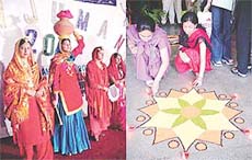 Participants at churi parandi and rangoli contests at Anjuman-2002 organised by the MBA Department of the PAU.