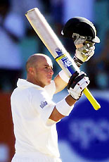 South Africa's Herschelle Gibbs celebrates his century 