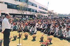 The Vice-Chairman and Managing Director of the PTL, Mr Yash Mahajan, addresses employees at SAS Nagar on Monday.