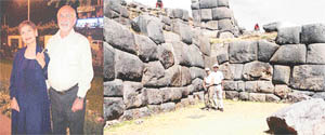 Surjit and Parkash Grewal, the couple who love to trek; and (right) a holy place of the Incas that they visited during their hiking trip to Peru.