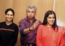 Cine actor Naseeruddin Shah, wife Ratna Pathak Shah and daughter Heeba Shah during a Press conference