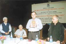 Union Minister Arun Jaitley, releasing the book on �Minorities and Human Rights,� written by Justice Ranganath Misra, former Chief Justice of India, at the Hindu College in the Capital.