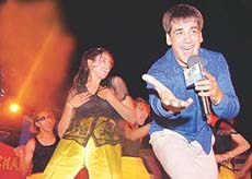 Punjabi singer Ashok Masti performs at Panchkula on Thursday.