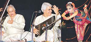 Pandit Rajan and Sajan Mishra and Payal Ramachandani perform at the 32nd All-India Bhaskar Rao Nritya and Sanget Sammelan at the Tagore Theatre on Thursday.