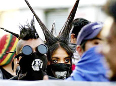 Young anarchists march through the streets in Monterrey