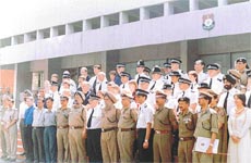 Police officers of India and Britain pose for a group photograph at a conference in Maharaja Ranjit Singh Punjab Police Academy, Phillaur, on Friday.