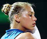 Anna Kournikova of Russia takes a break between sets 