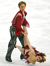 Margarita Drobiazko and Povilas Vanagas of Lithuania perform during their ice dancing competition 