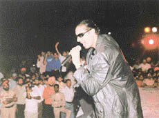 Punjabi pop singer Sukhbir performs at Doraha on Sunday. 