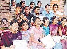 Some of the winners after the prize-distribution function of the SD College, Sector 32, Chandigarh, on Wednesday.
