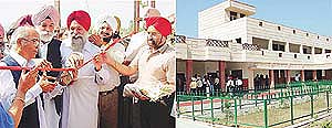 Mr Khushhal Behl, Education Minister of Punjab, inaugurates a school building given to the government by Mr Baldev Singh Majatari, an NRI; and (right) the school at Majatari village near Landran.