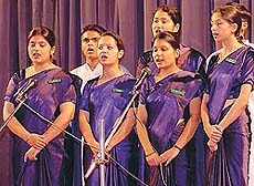 Girls present a song at the annual function of the Dr Ambedkar Institute of Hotel Management, Sector 42, Chandigarh, on Wednesday.