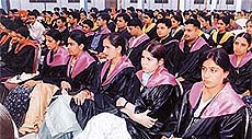 A section of degree-holders at the annual convocation and prize distribution function of GNN College, Doraha, on Friday.