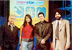 Naseeruddin Shah, Madhu Sapre, Aftaab Shivdasani and cricketer Navjot Singh during the recording of ESPN�s Super Selector game show in New Delhi.