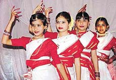 Girls perform dance at the Jagan Nath Temple, Sector 31, Chandigarh, on the occasion of Orissa Day on Monday. 